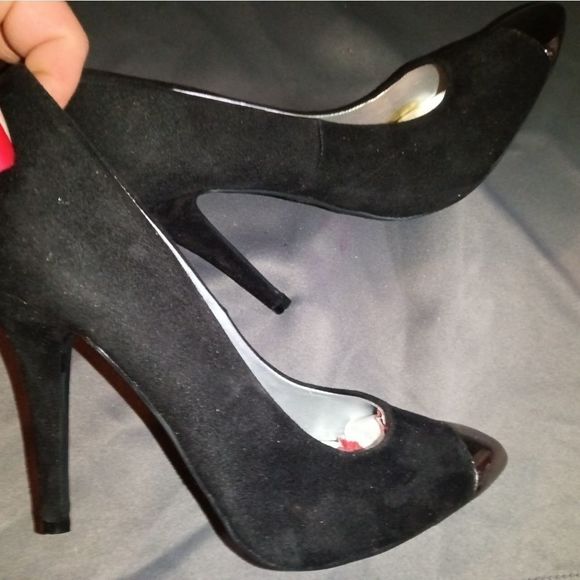 Delights 9.5 cone heel, black felt pointed heels w silver tip - Picture 7 of 11